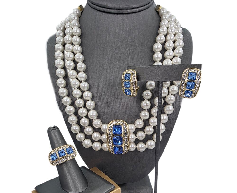 HEIDI DAUS "Posh Classic" Beaded Crystal Art Deco Necklace, Earrings, & Ring Set